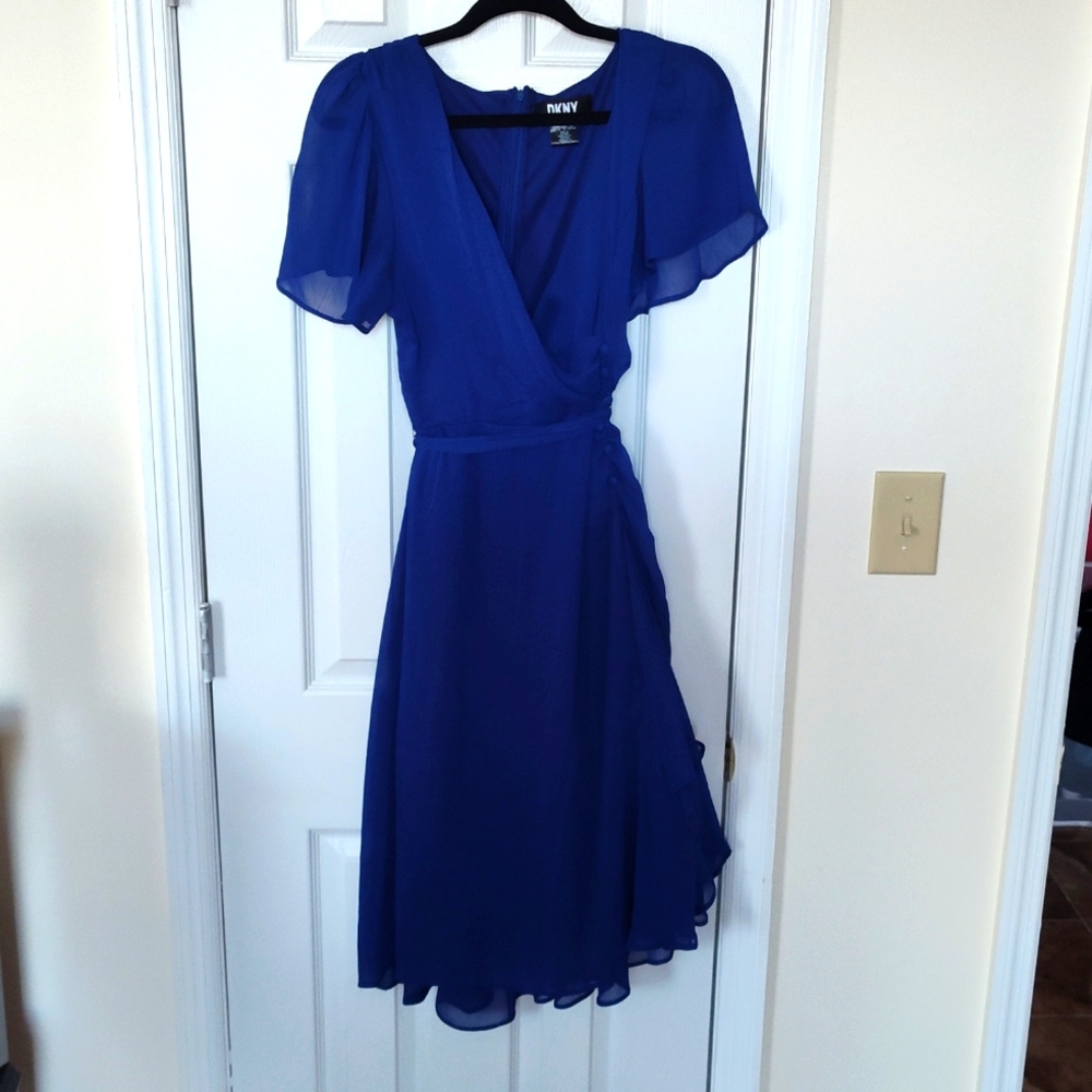 Blue DKNY dress with cloth belt